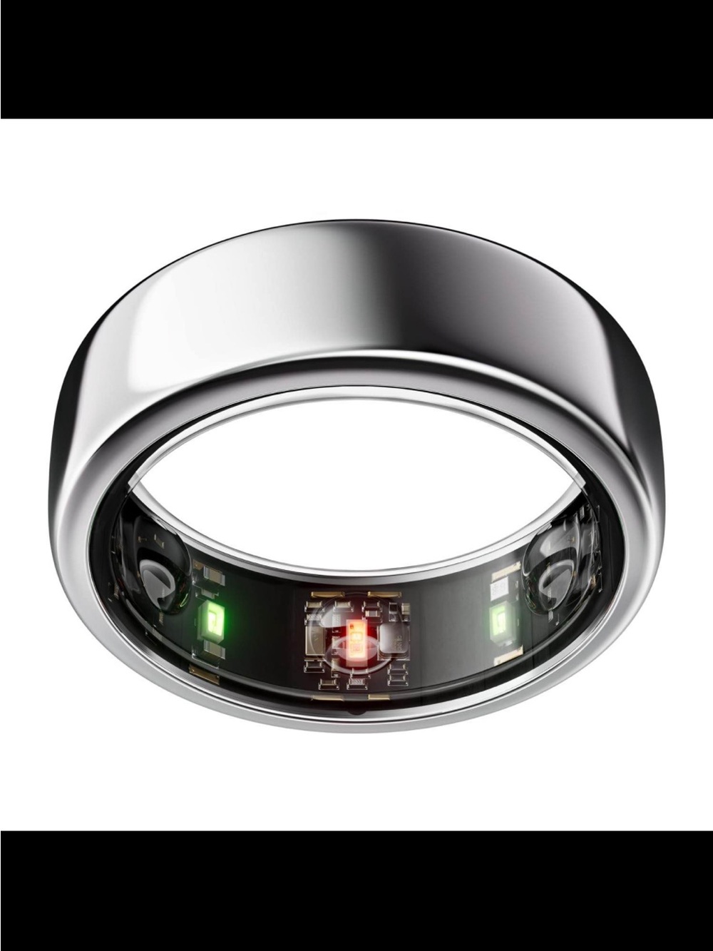 Oura Smart Ring in Silver with Green & Red Sensors